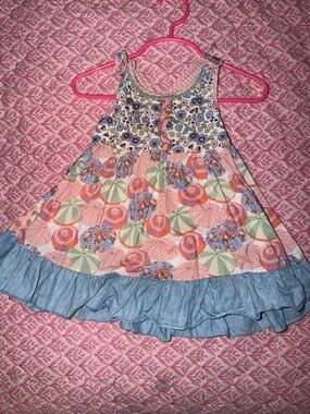 Matilda Jane Pink Coral Green Blue Floral Beach Umbrella Tiered Dress